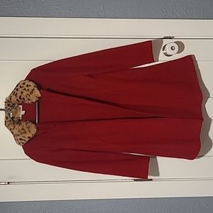 Wool peacoat with real rabbit fur collar